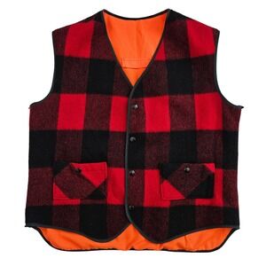 Woolrich (Mens Large) Buffalo‎ Plaid Red Vest Hunting Wool Flannel Hunter Orange